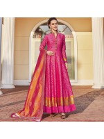 Divine Pink Jacquard Silk Party Wear Gown